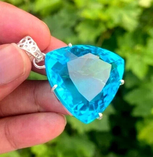 85 CT+ Flawless Aqua Blue Aquamarine Pendant Solid 925 Sterling Silver Plated
