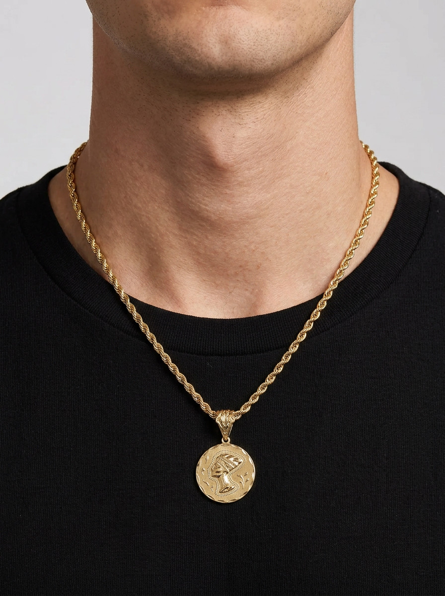 Gold Nefertiti Necklace, Medium 24mm Nefertiti Pendant, 14K Heavy plated Gold