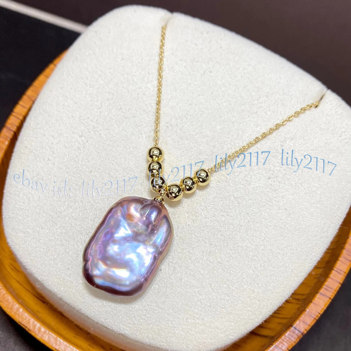 15-20mm Square Natural South Sea Baroque Purple Pearl Pendant Necklace 18” AAA