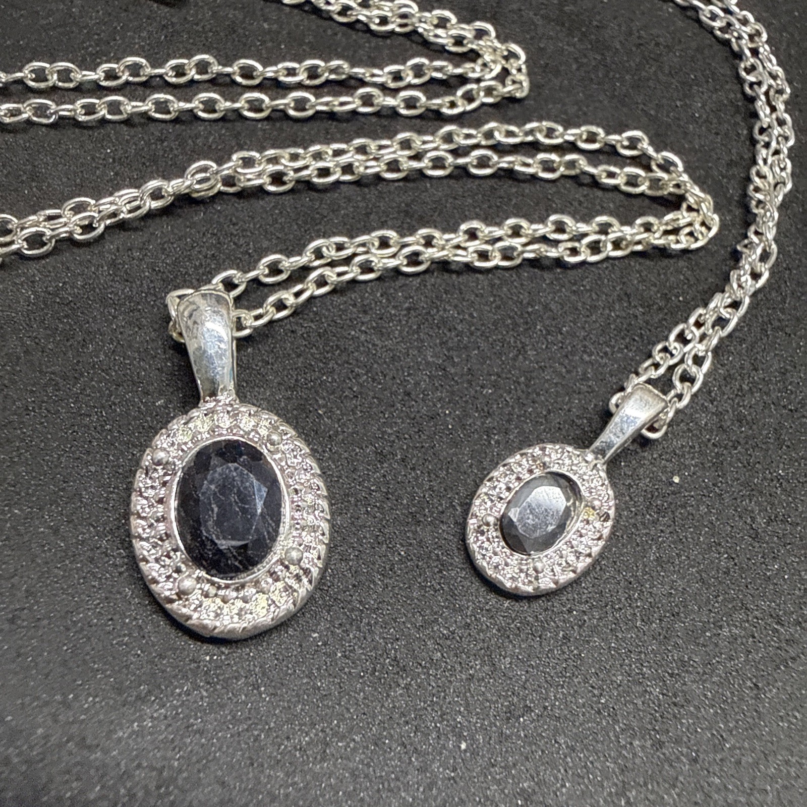 RETRO Sapphire Necklace & Bracelet Silver Tone 46cm Chain Pretty Kitsch Unused