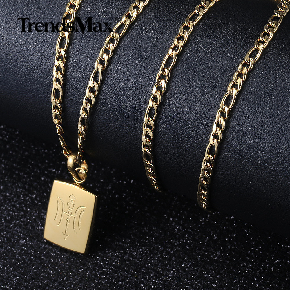 Gold Plated Stainless Steel Square Pendant Charm Necklace Multi Chain New Design