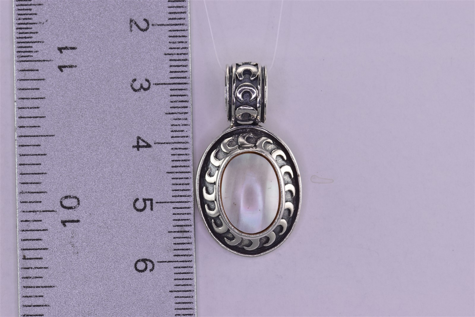 Sterling Silver 32mm x 18mm Mother of Pearl Carved Moons Bezel 925 Pendant