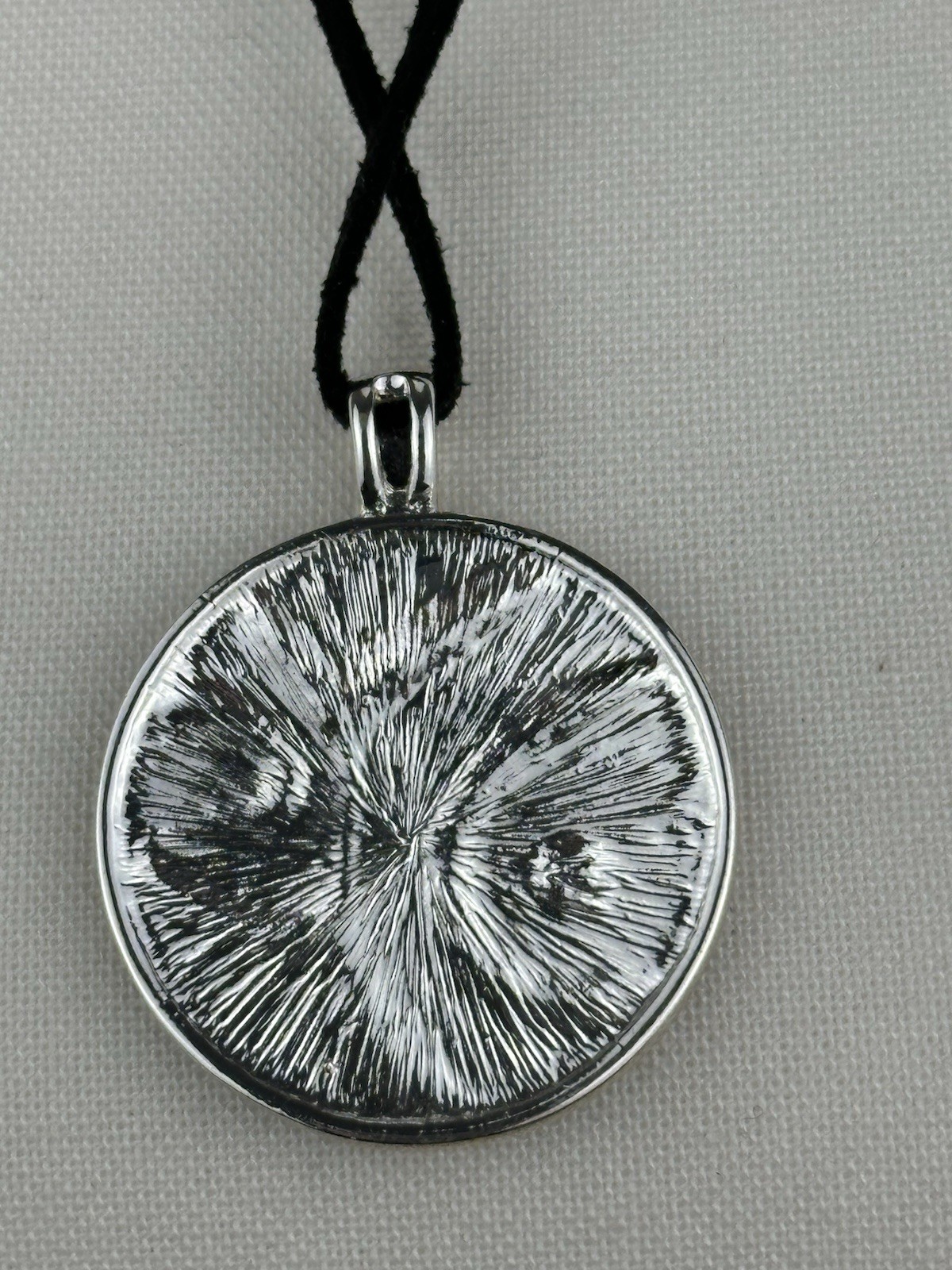 Roman Silvertone And Black Round Circle Swirls Pendant Necklace