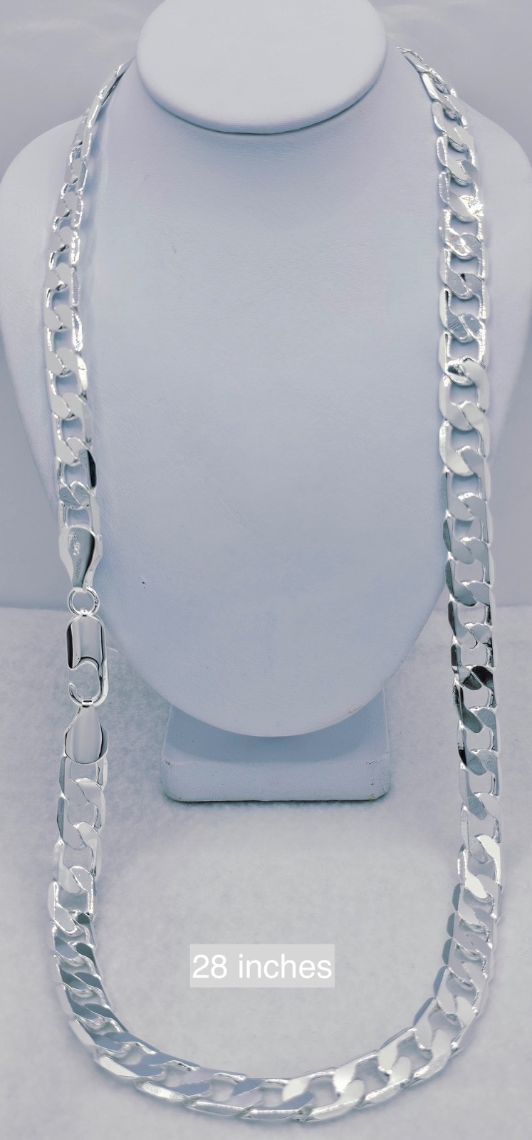 925 Sterling Silver 12MM Flat Curb Cuban Link Chain Lobster Clasp For Men/Women