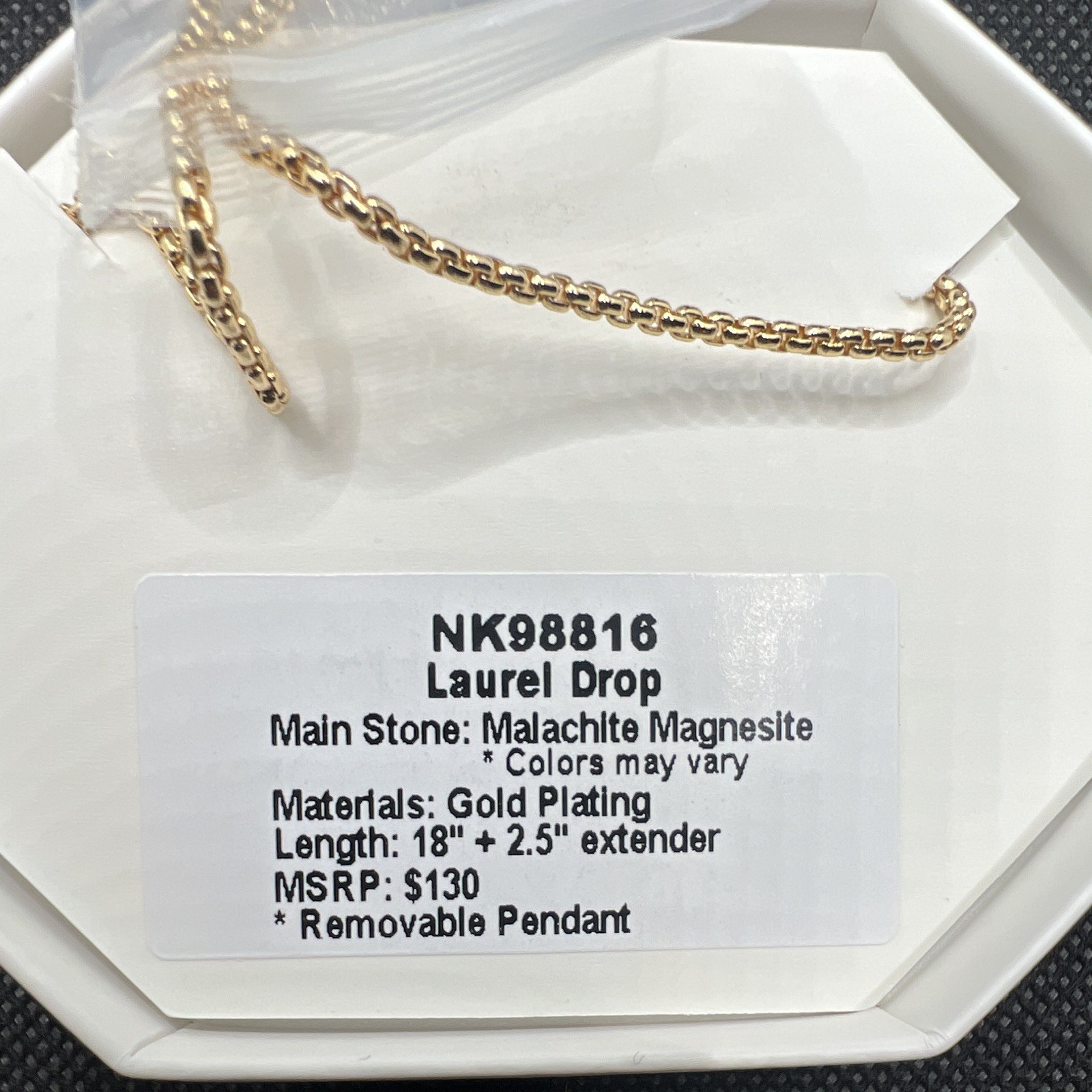 Necklace Reveal NK98816 Gold Plated Malachite Magnesite Drop Necklace 18in (A3)