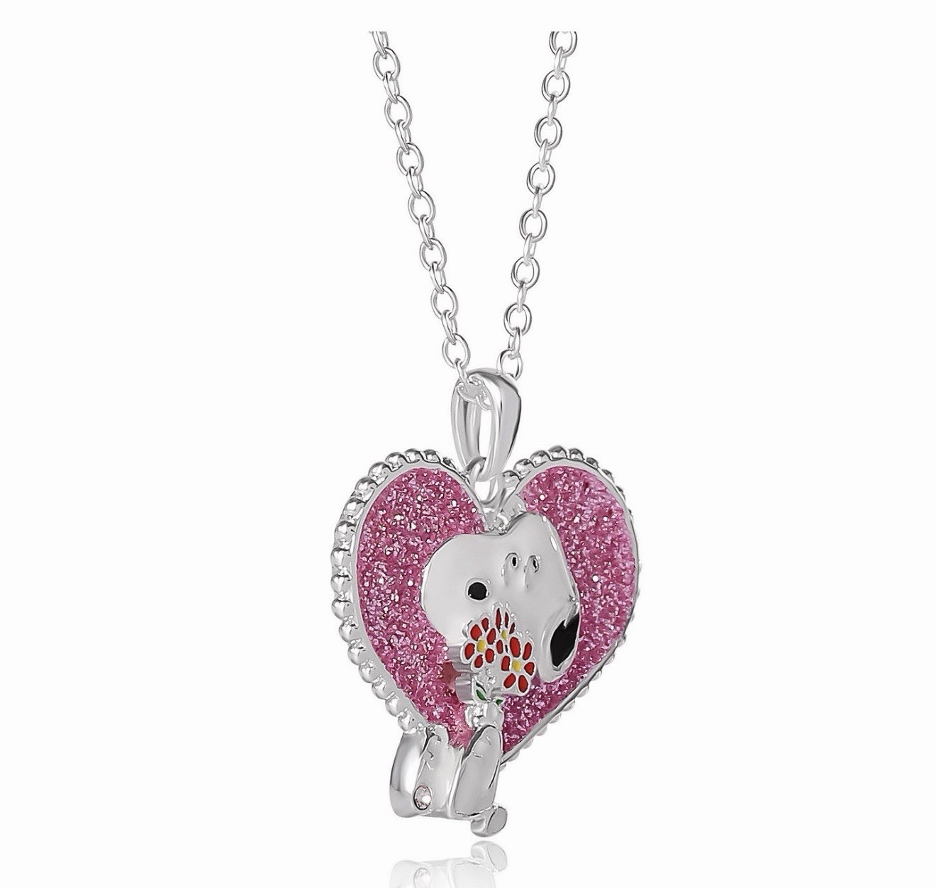 Peanuts Snoopy Heart & Flowers Pendant Necklace | Valentine’s Day Jewelry