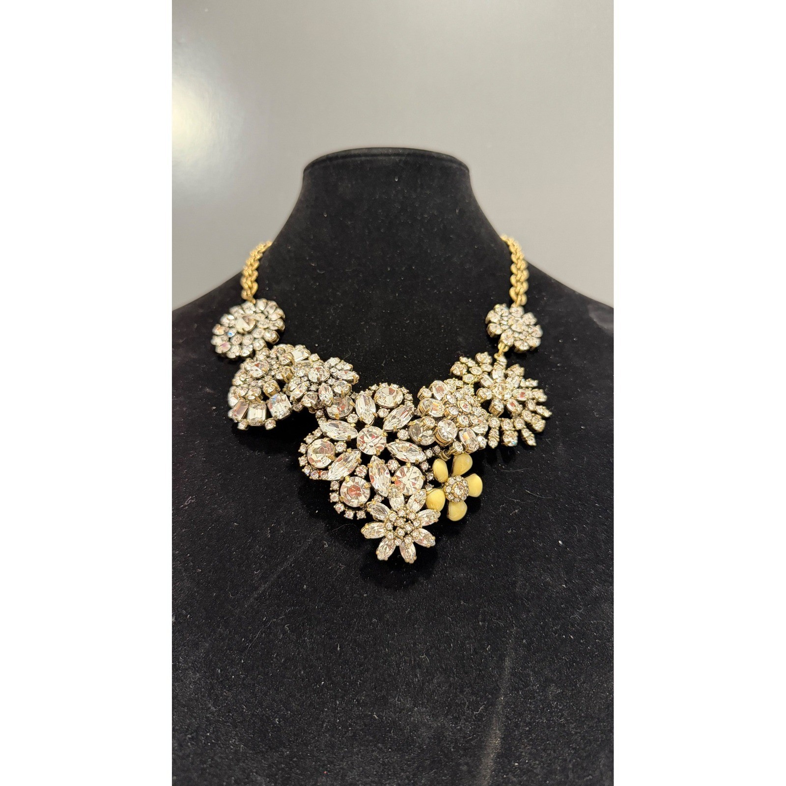 J.Crew Crystal Floral Statement Necklace Gold Tone Rhinestone Bib Wedding