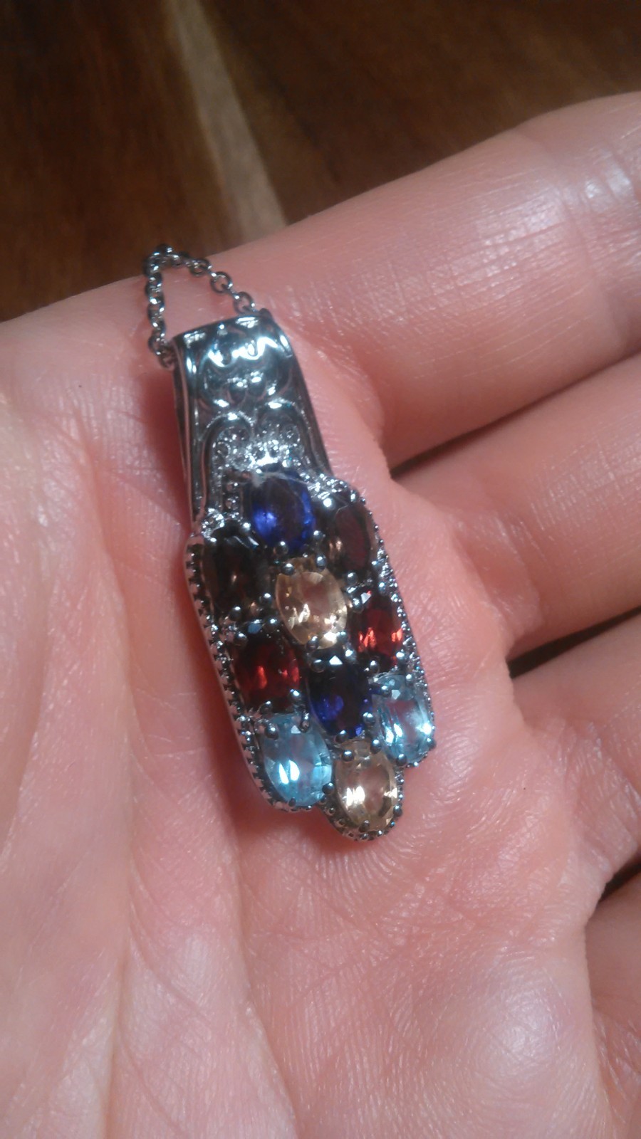 Multi-Gemstone Cluster Design Stainless Steel Pendant Necklace