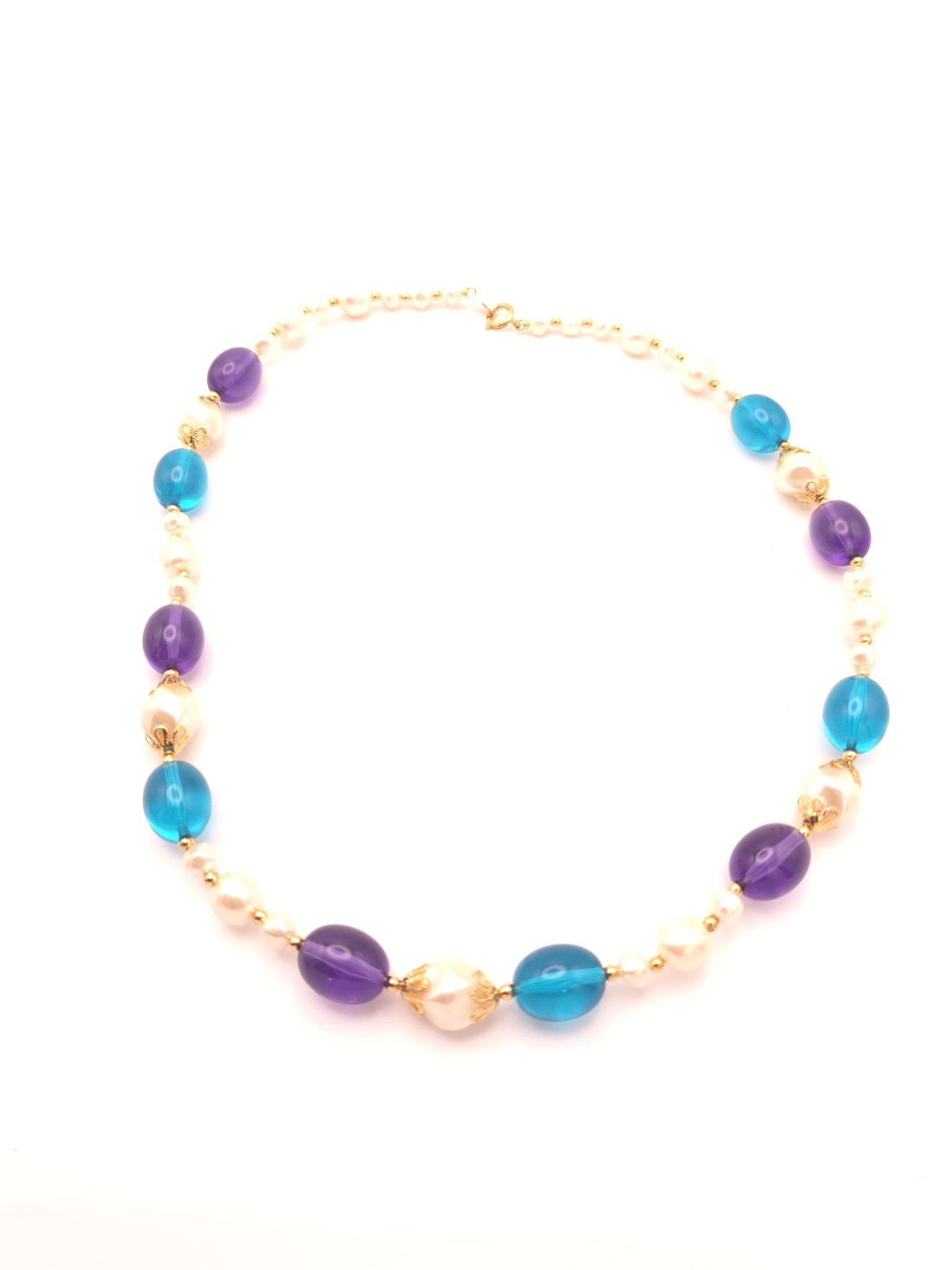 Vintage Trifari Beaded Necklace Baroque Pearl Purple Blue Lucite
