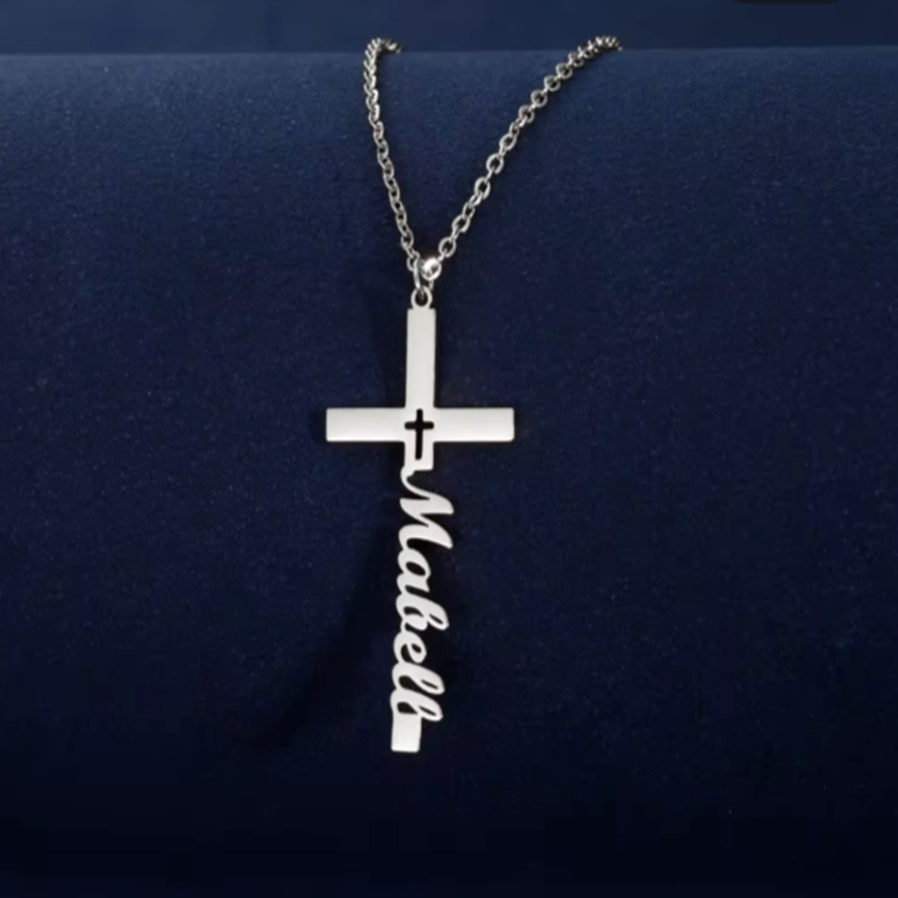 Personalized Cross Name Necklace Pendant Men Women Gifts for Family 3 Styles