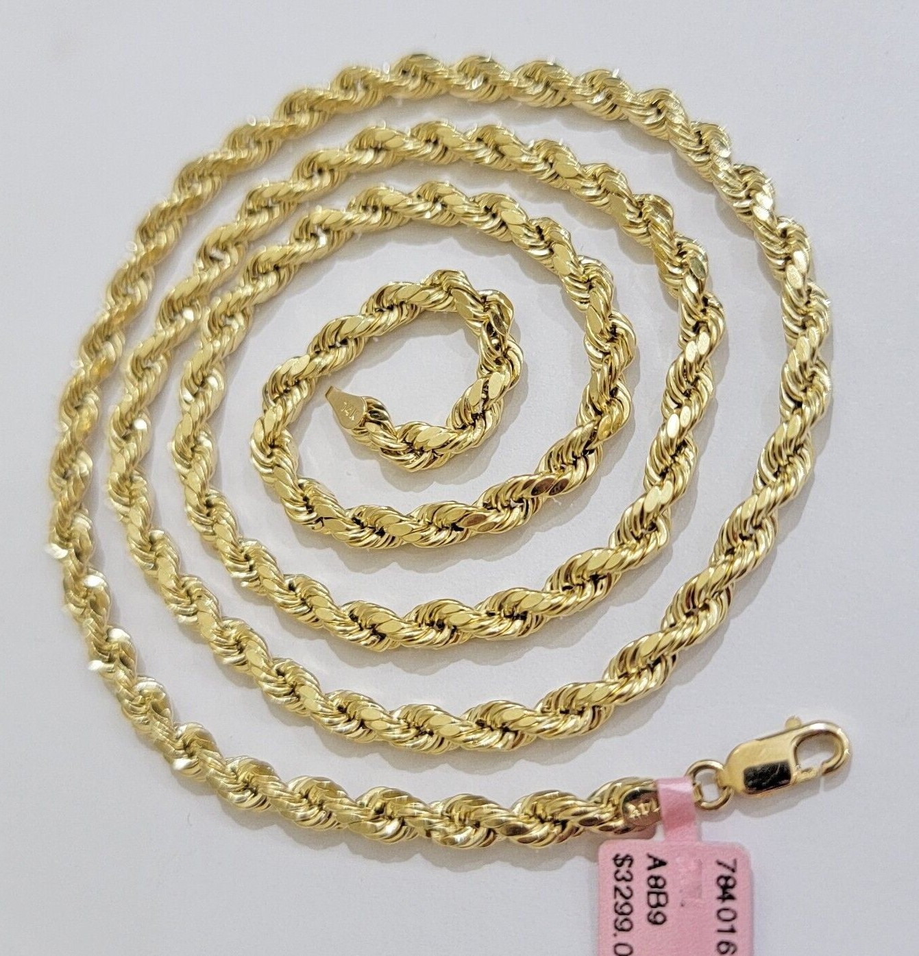 Real 10k Yellow Gold Rope Chain Necklace 4mm 18-28 Inch Diamond Cut Mens 10kt