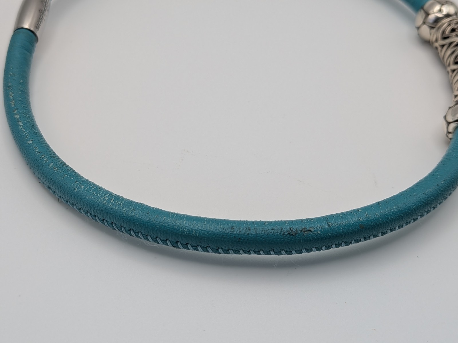 Brighton Faux Turquoise Leather Silver Beads Choker Necklace 15.5 Inches