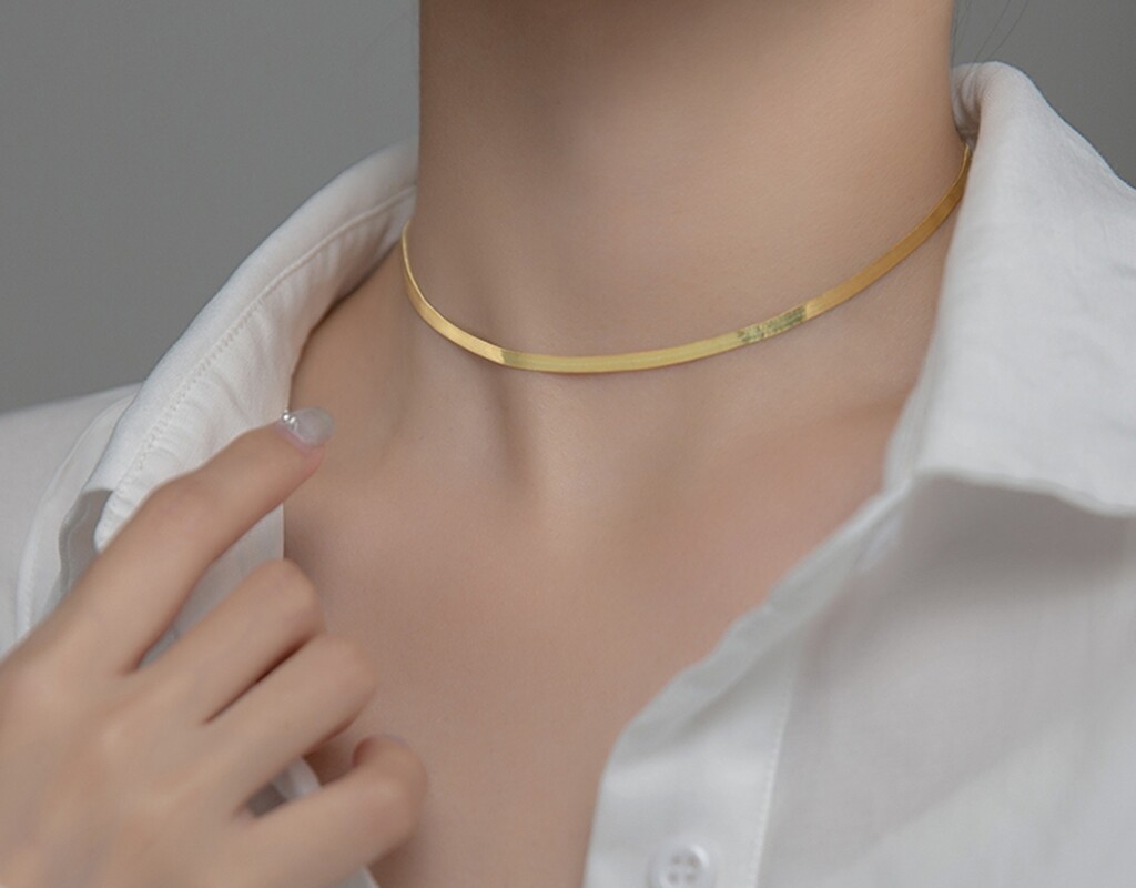 Women Girl 925 Sterling Silver Flat 3mm Herringbone Chain Choker Necklace 14-16″