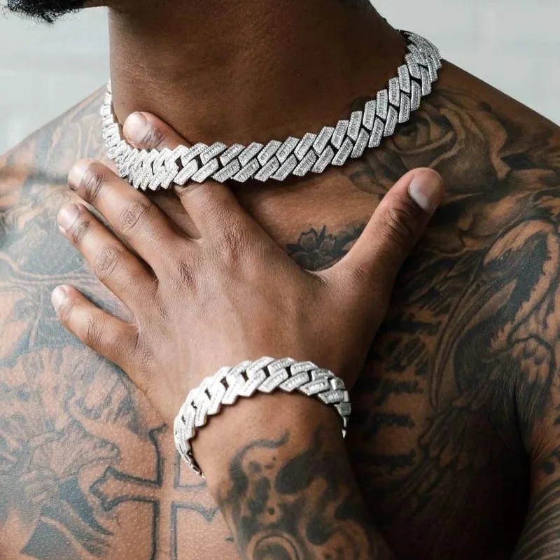 Luxury Iced Out Cuban Link Chain ,19mm -Two Tone Color Rectangle CZ Cubic