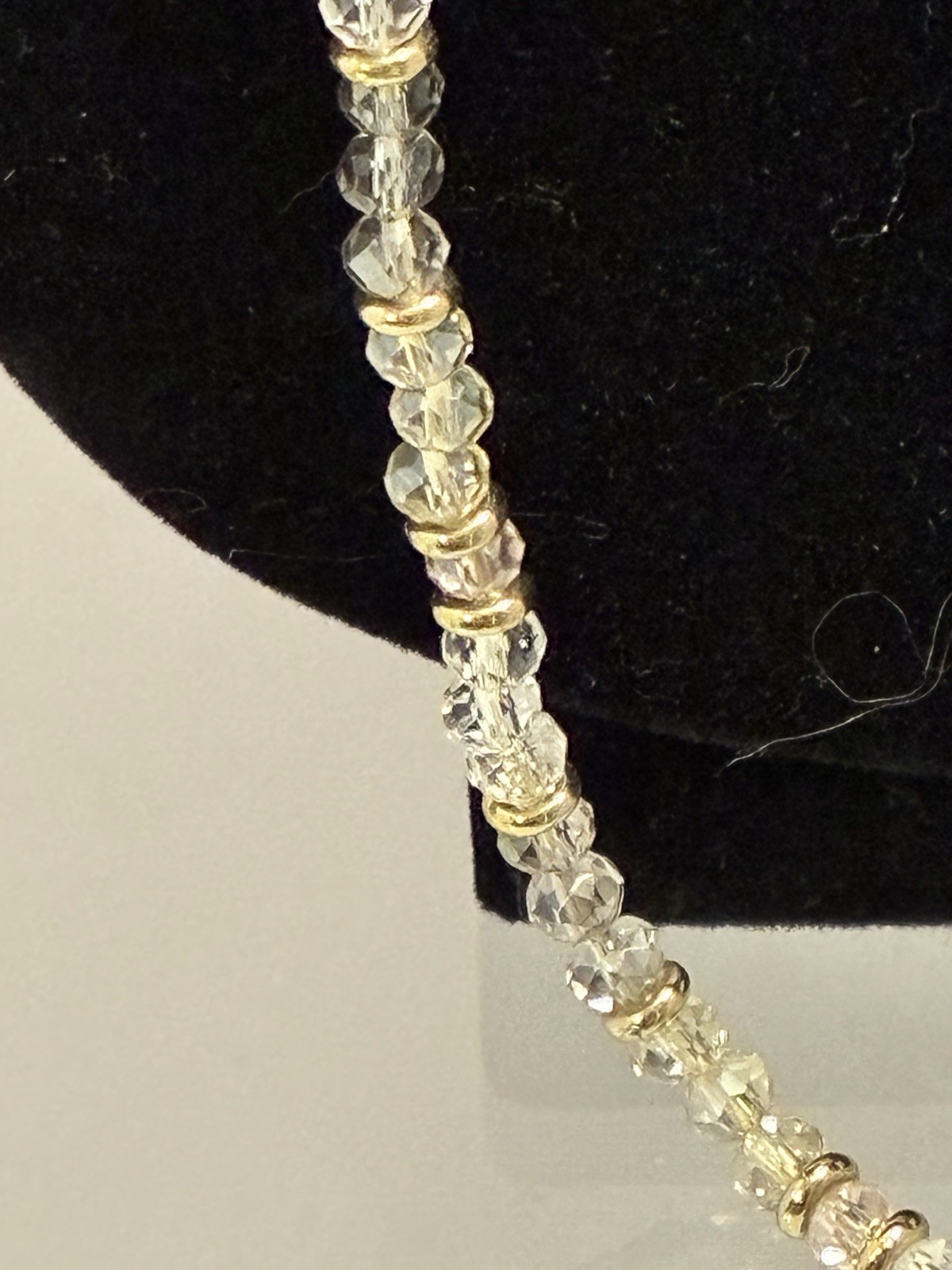 LOFT Long Beaded Necklace Gold Tone Faceted Clear Smoke Glass Crystal 34″ Opera