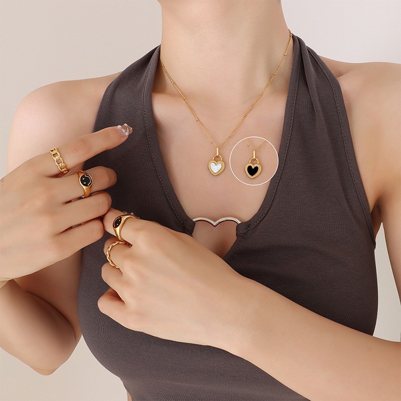 Gold Plated Stainless Steel Double Sided Shell Heart Pendant Necklace