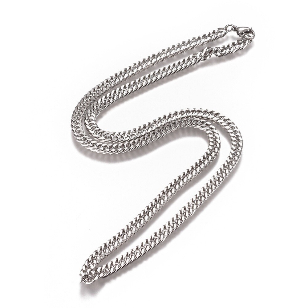 Cuban Chain Necklace Stainless Steel Necklace Lobster Silver 24″ 6×2.5mm A390