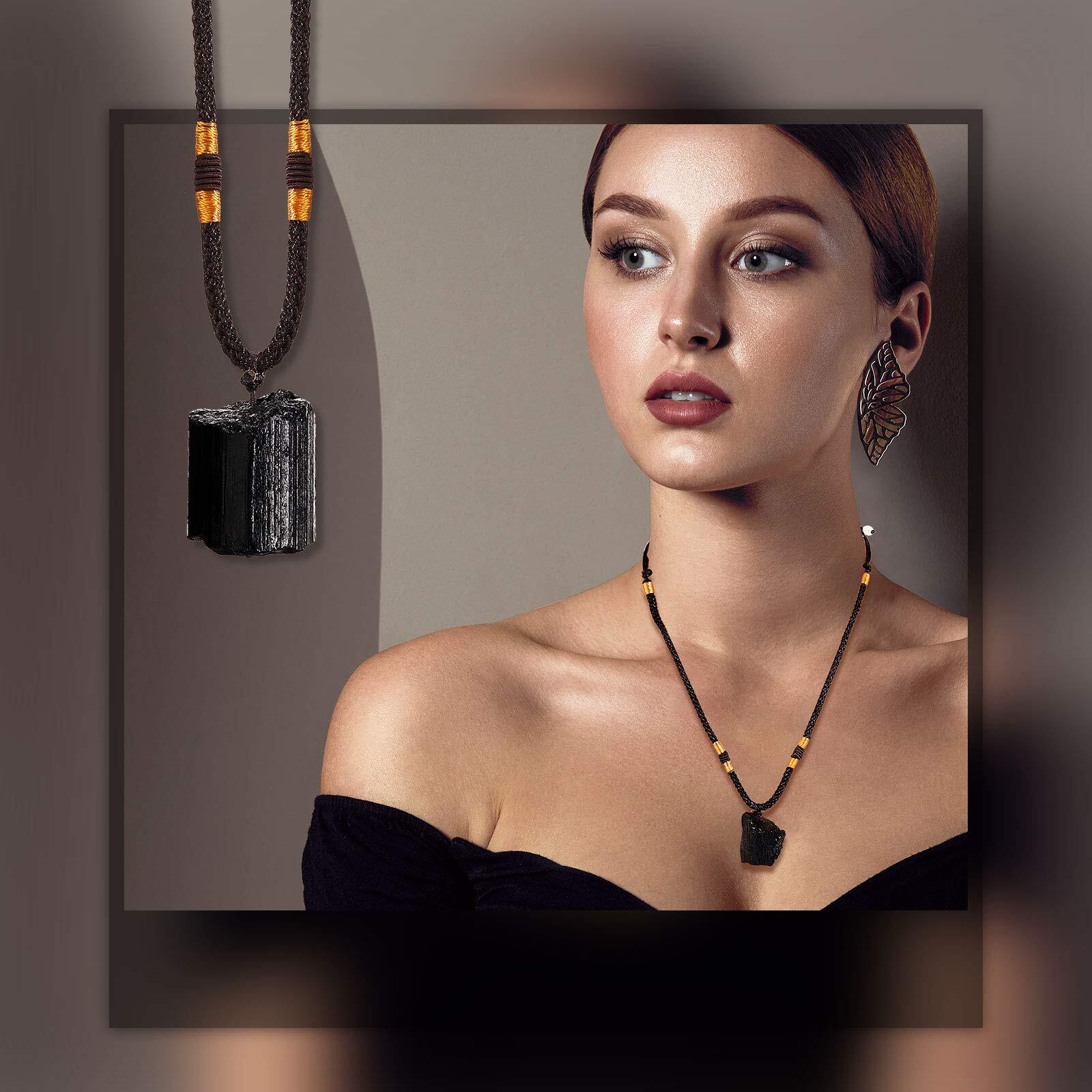 Hicarer 6 Pieces Natural Black Tourmaline Necklace Tourmaline Amulet Pendant