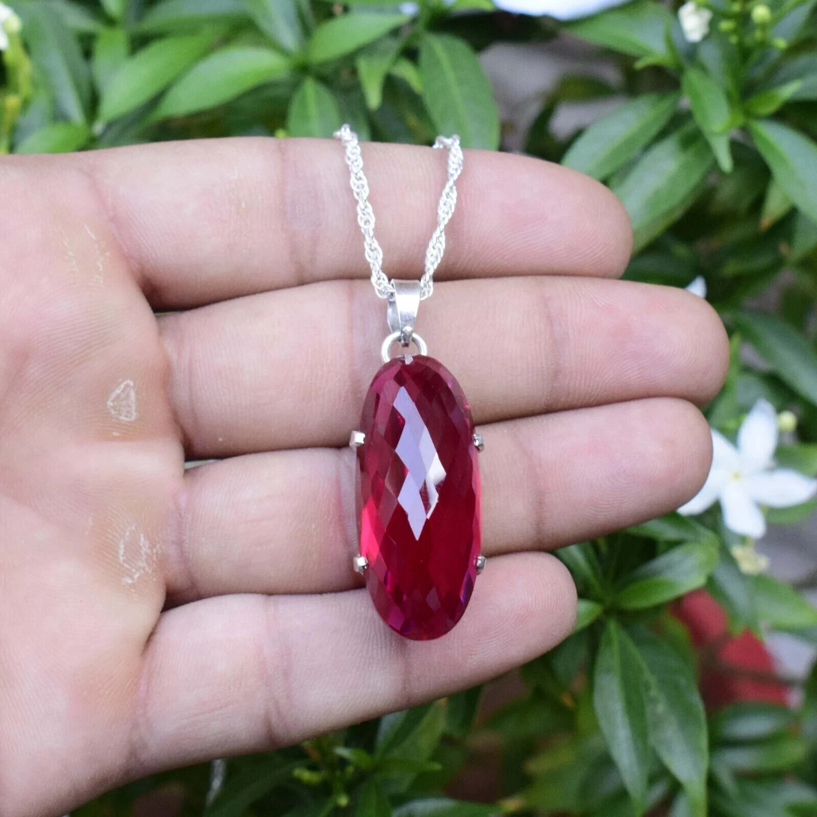 42 Ct Natural Red Ruby Pendant 925 Sterling Silver Cabochone Gemstone Jewelry