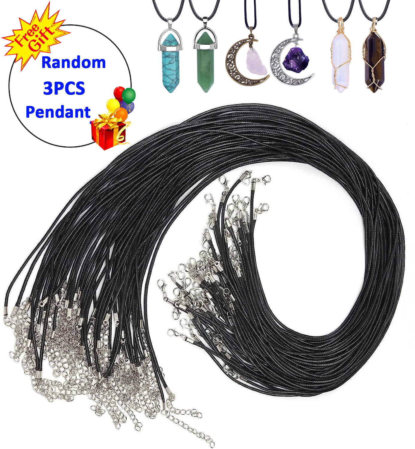 50Pcs Necklace Waxed Rope Necklaces String Braided Leather Cord 20″ for-Pendant