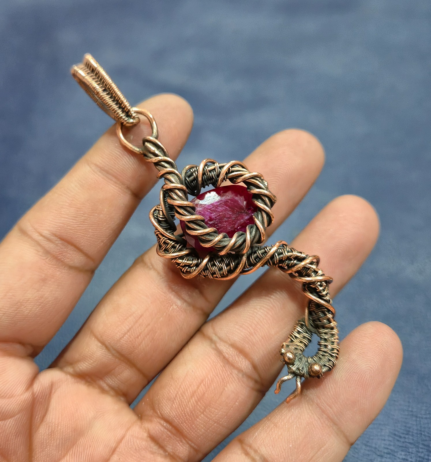 Faceted Kashmir Ruby Copper Wire Wrapped Jewelry Gemstone Handmade Pendant