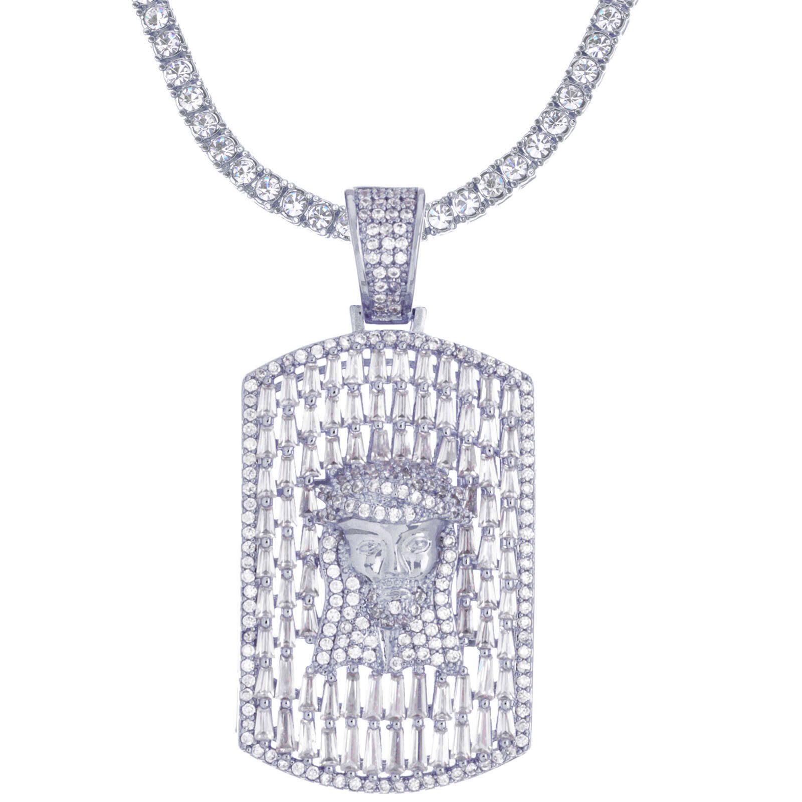 Rapper Dog Tag Jesus Pendant 20 inch Choker Tennis Chain Necklace BCT 17098