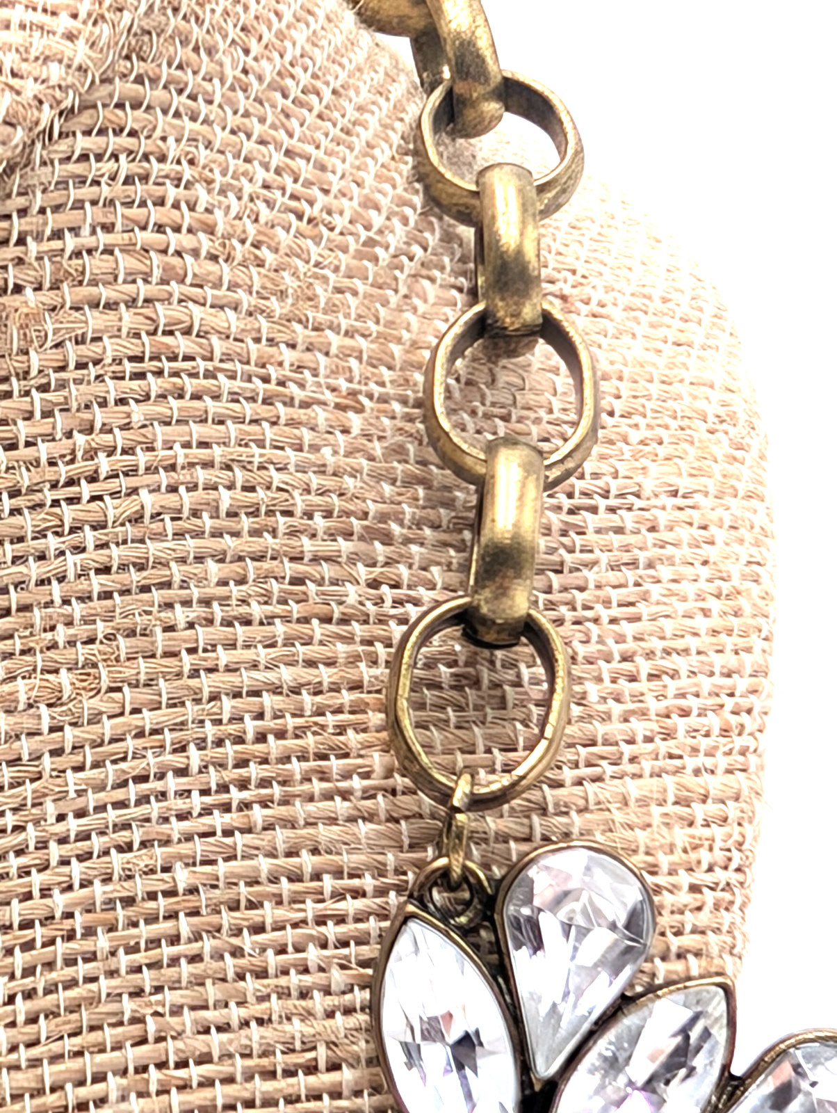 Antique Bronze Tone With Big Colorless Rhinestone Statement Necklace