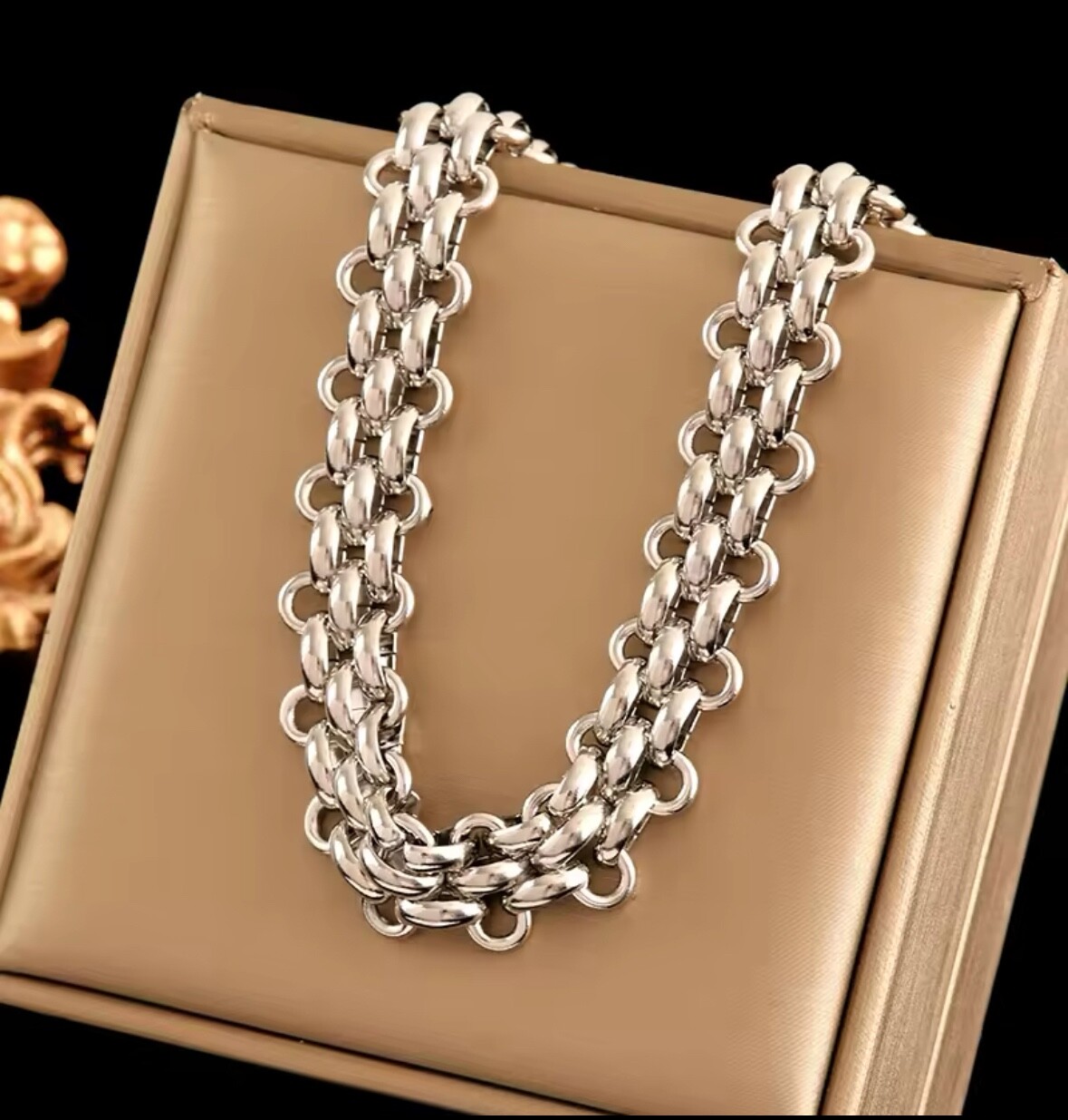 Fashion Jewelry Thick Stainless Steel Silver Link Pendant Necklace 606