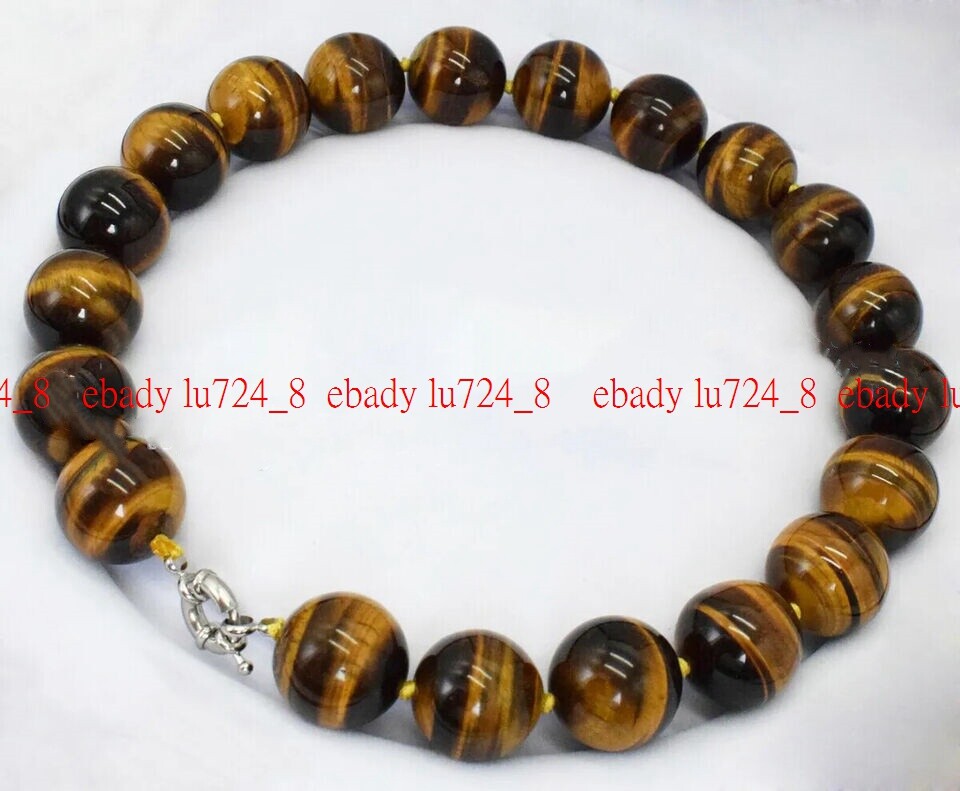 Huge 20mm Natural Yellow Tiger’s Eye Round Gemstone Beads Necklaces 14-36”