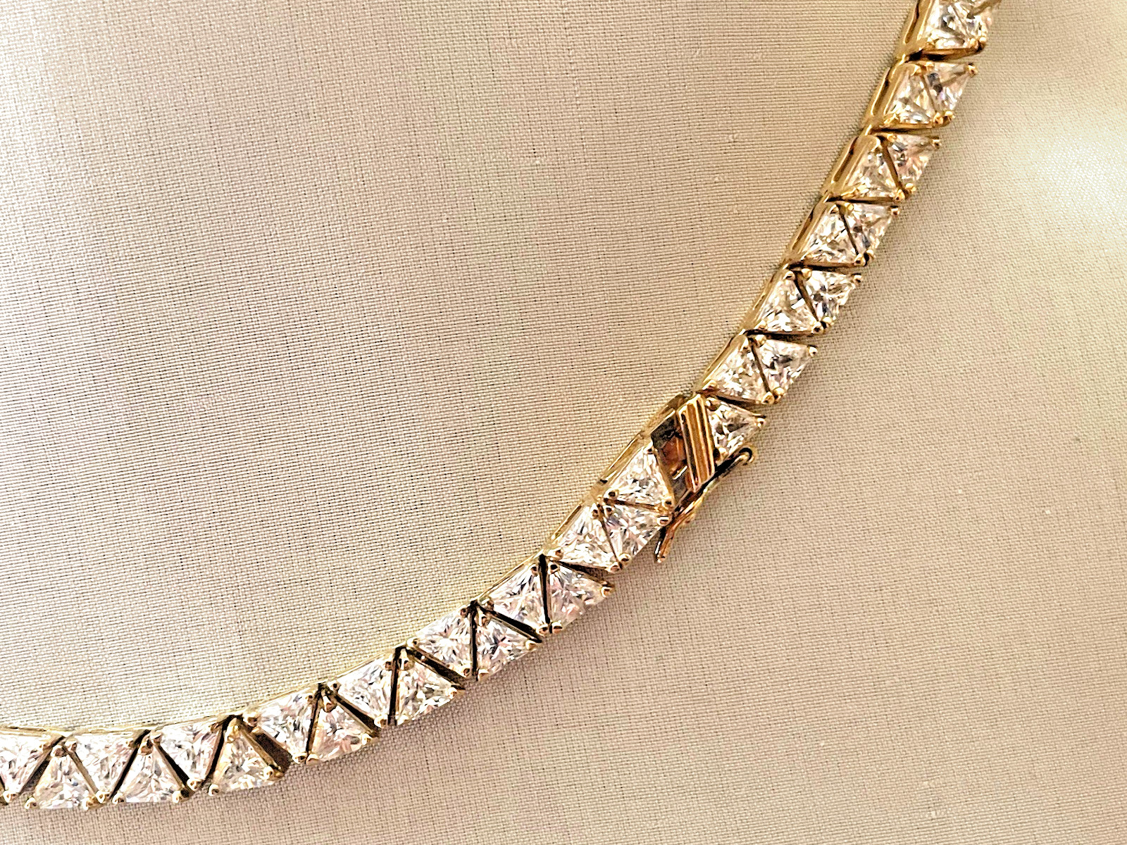 Suzanne Somers Sterling Silver Gold Vermeil Trillion Cut Necklace. 17.5″ Long