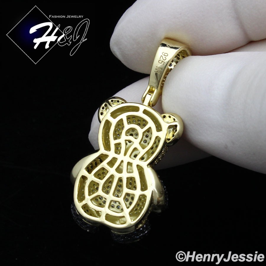 925 STERLING SILVER BLACK/CLEAR MOISSANITE 3D GOLD PLATED PANDA PENDANT*MGP554