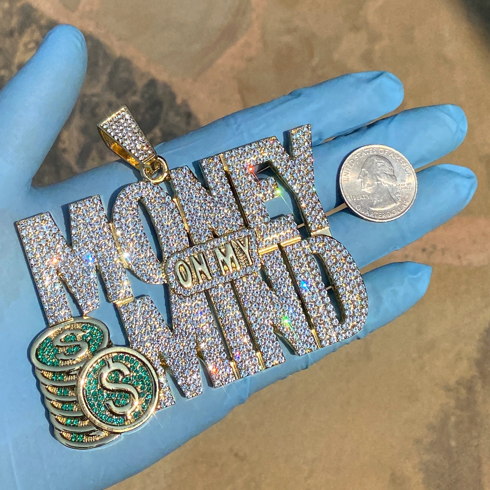 14K Gold Plated Huge Money on My Mind Jumbo Hip Hop Pendant Iced Simulated CZ