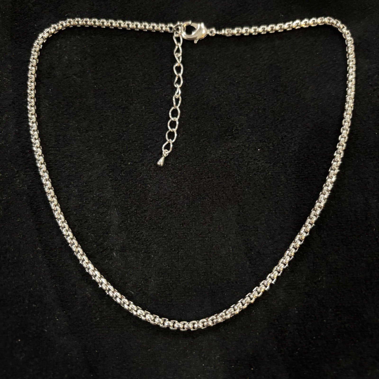 17-19” Silver Tone Box Chain Necklace 3.33mm Adjustable Stainless Steel Unisex