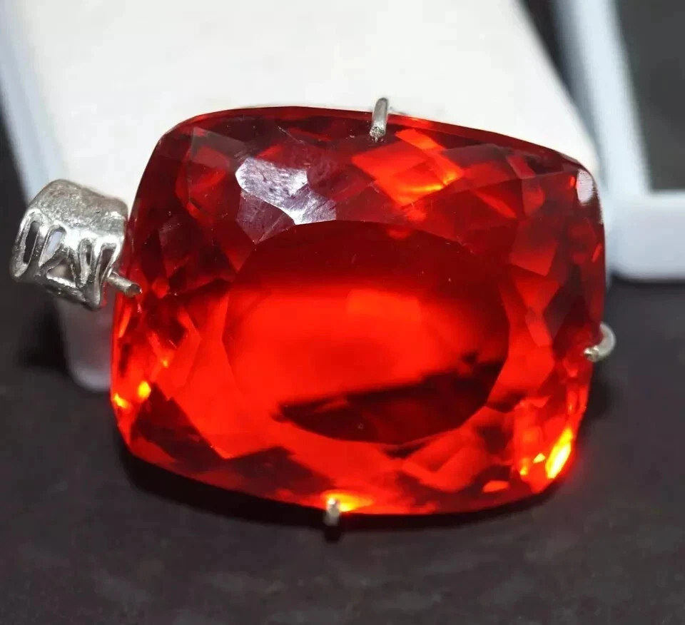 74 CT+ Flawless Blood Red Topaz Pendant 925 Sterling Silver Plated Jewelry
