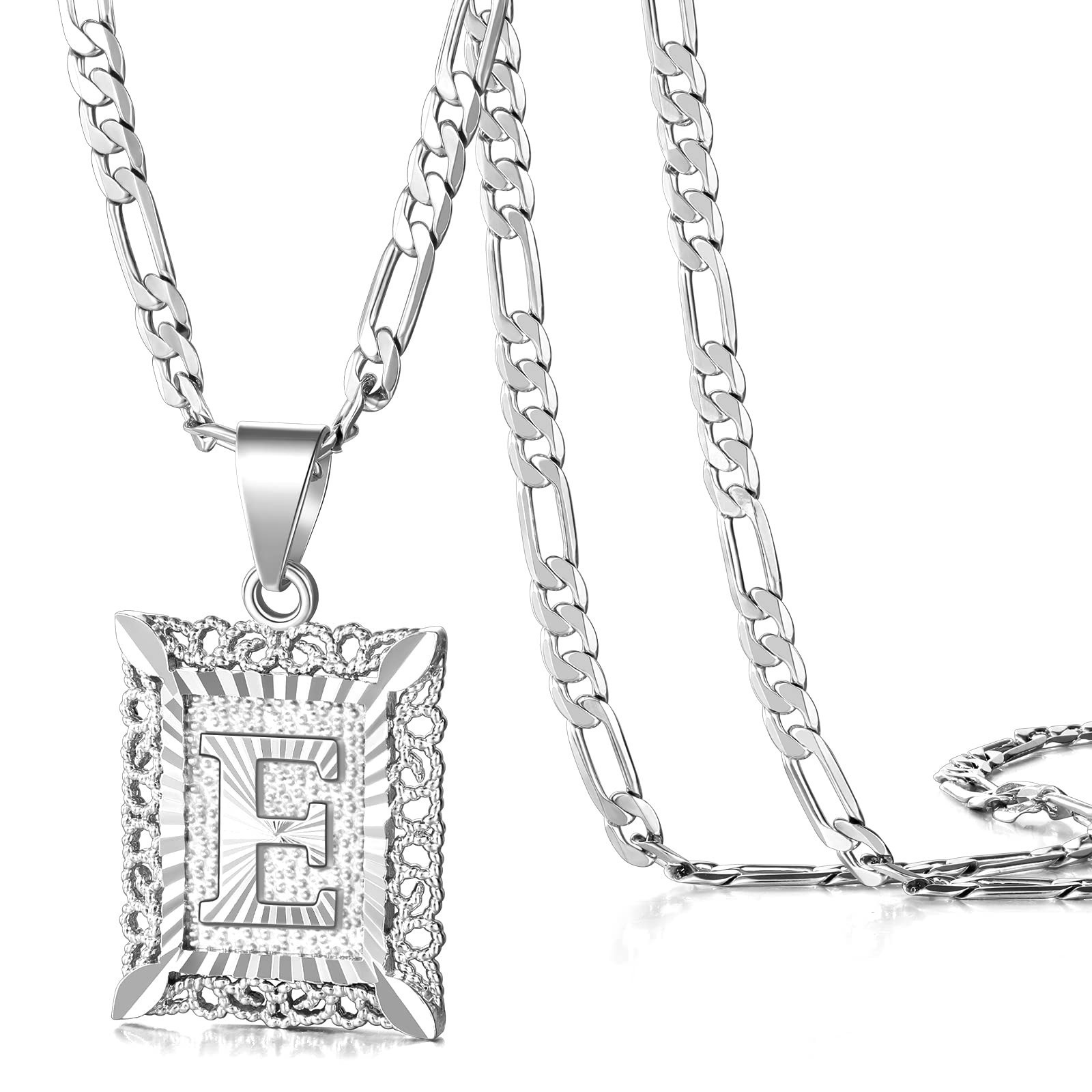 KissYan Initial Letter Pendant Necklace 14K Gold Plated Figaro Chain