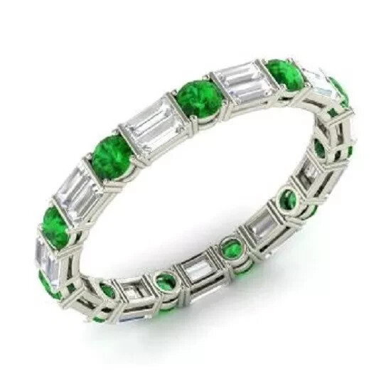 1.96 Ct Real Natural Emerald Diamond Wedding Eternity Band 14K White Gold FN