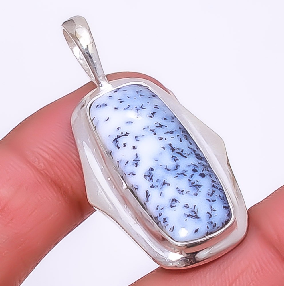 Dendritic Opal – Brazil Handmade Silver Plated Pendant 1.76″ T64