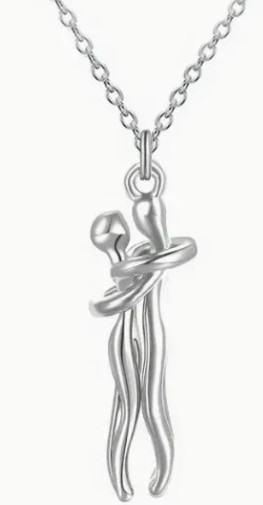 Hugging Couple Stainless Steel Pendant Necklace – Silver Male & Silver Female
