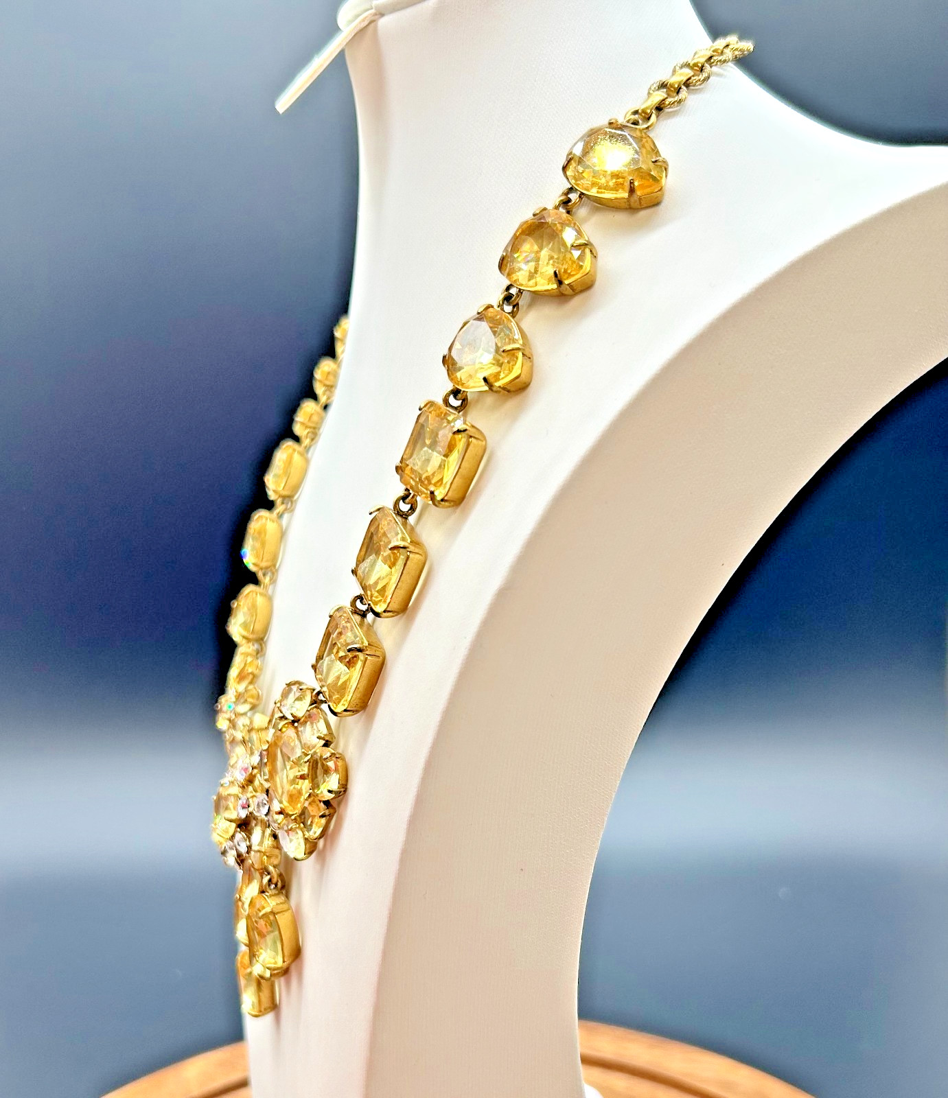 J Crew Yellow Citrine Crystal Rhinestone Cluster Bib Statement Necklace VTG NWOT