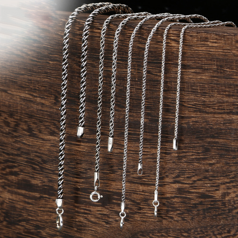 Real 925 Sterling Silver Necklace Rope Link Chain 1mm 1.5mm 2mm 3mm 15.7″- 23.6″