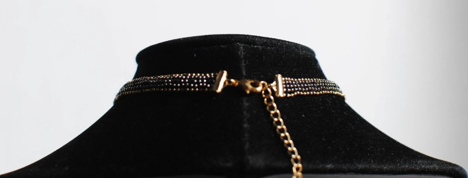Black & Gold Mesh Dainty Choker Necklace with Faux Pearl 5.5 in Across