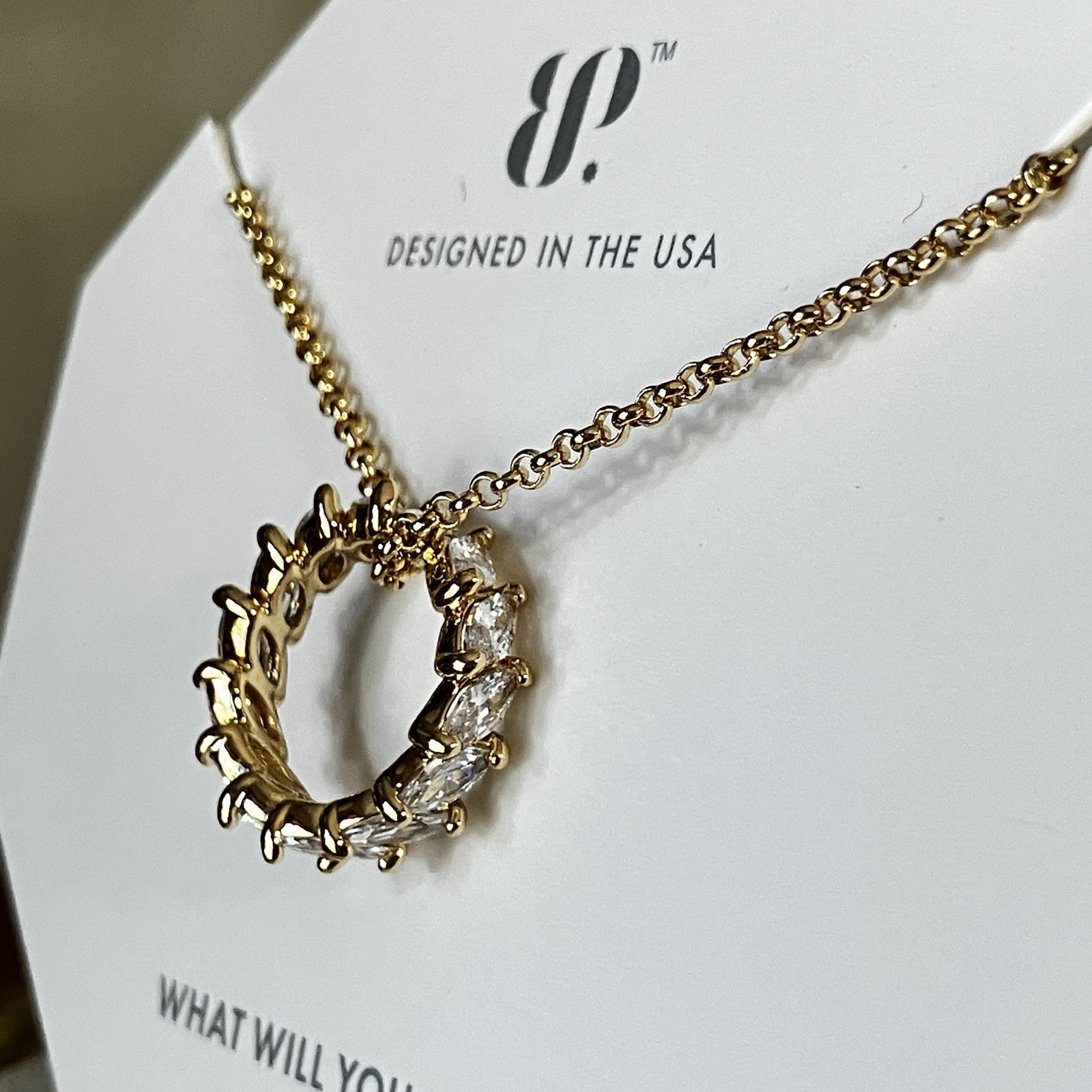 Bomb Party OG Necklace STUNNING DETAILS Diamond CZ Ring Band, Gold Chain NK75064