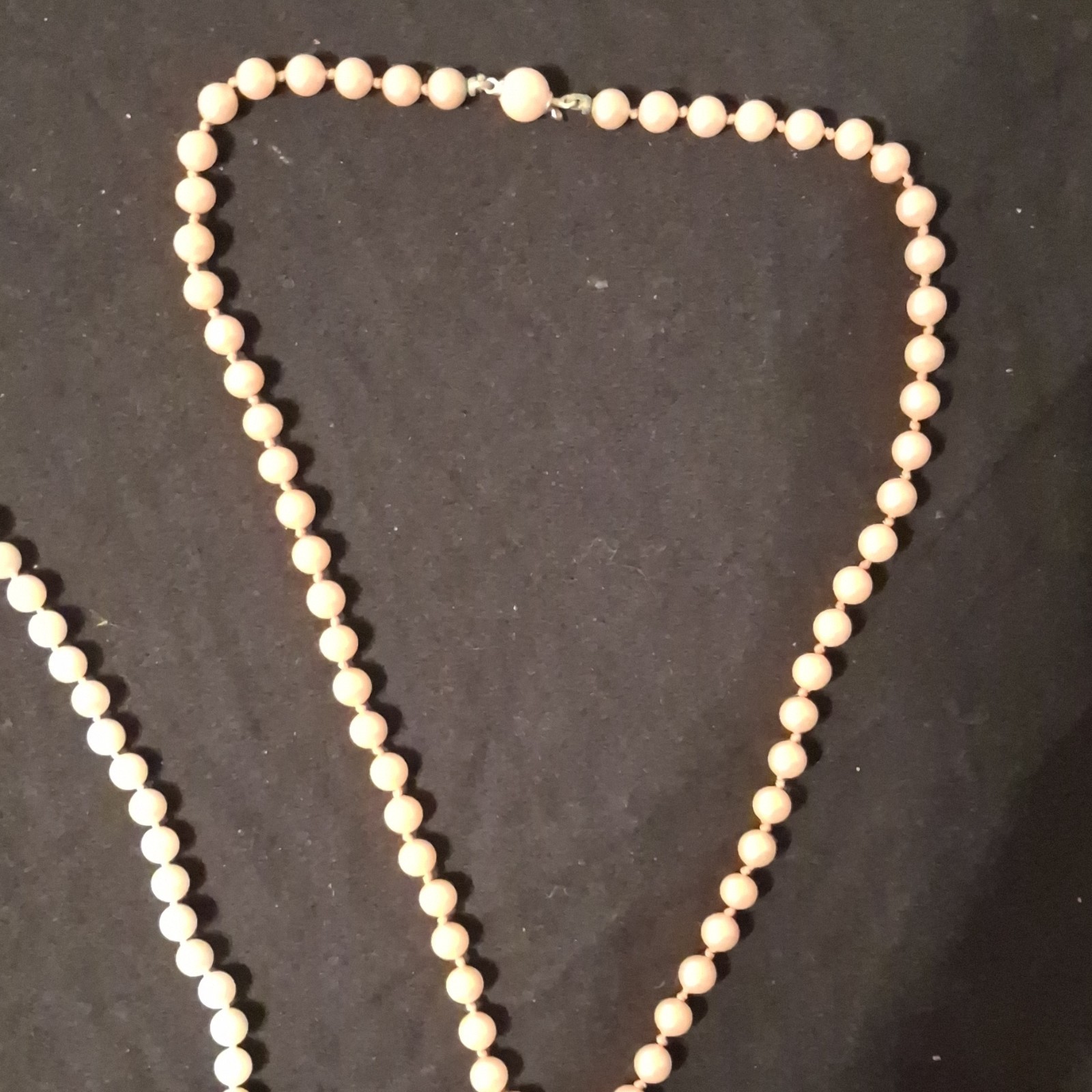 Lot of 2 White Round Pearl Beaded Strand Necklaces, Hook Clasp Closure