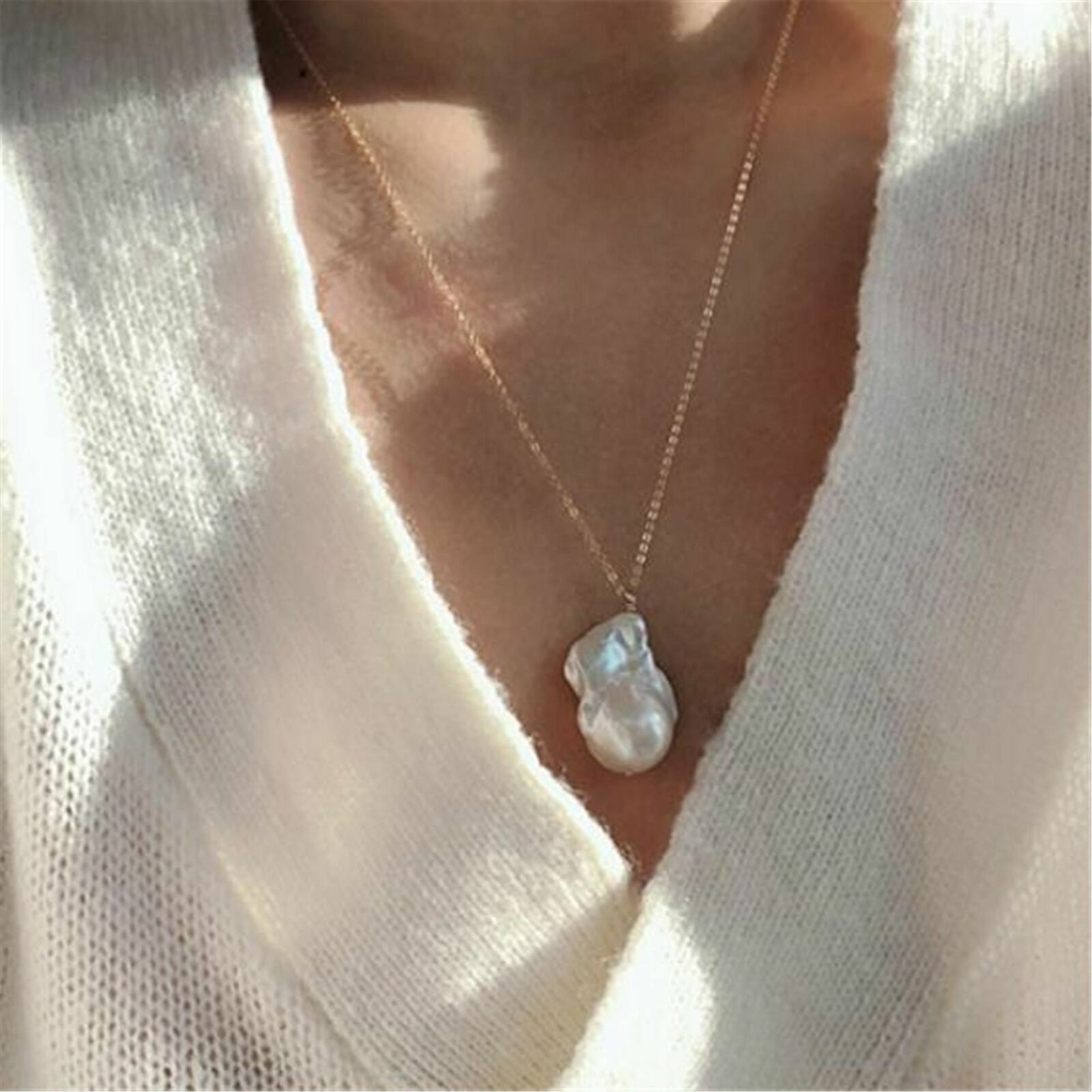 Huge 20-26mm White Baroque Pearl Necklace 18K Chain 18 inches Fashion Women