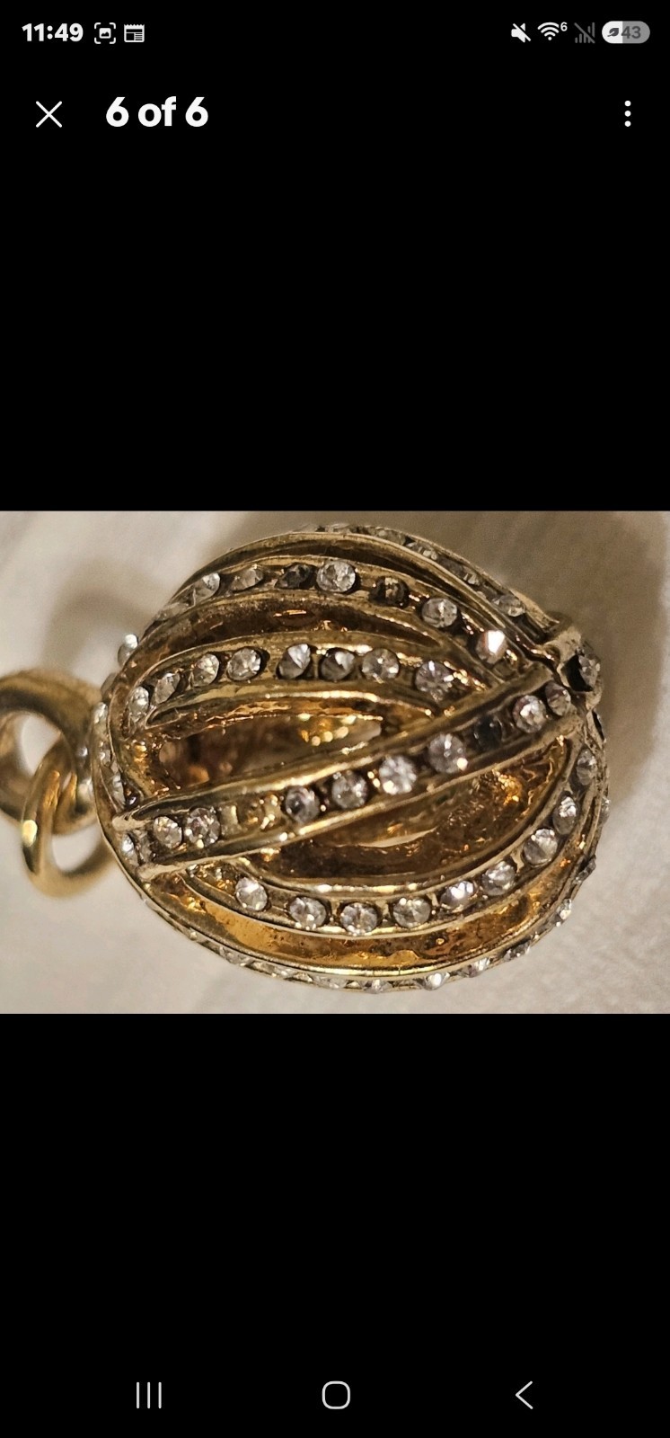 Gold Tone Round Crystal Pavé Cage Ball Charm Pendant, White/Colorless Stone