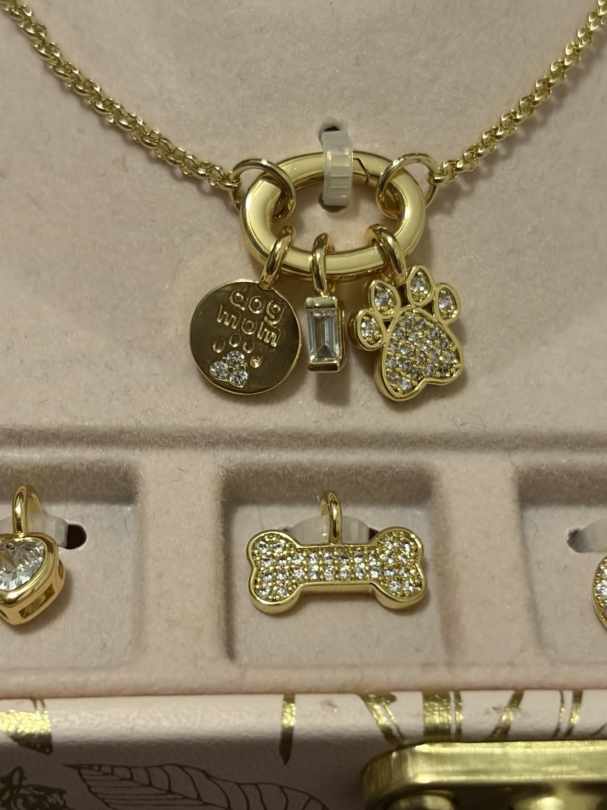 Dog lover Charm Bar 14k Gold Plated CZ Charm Necklace Adjustable 18-20″ Slide