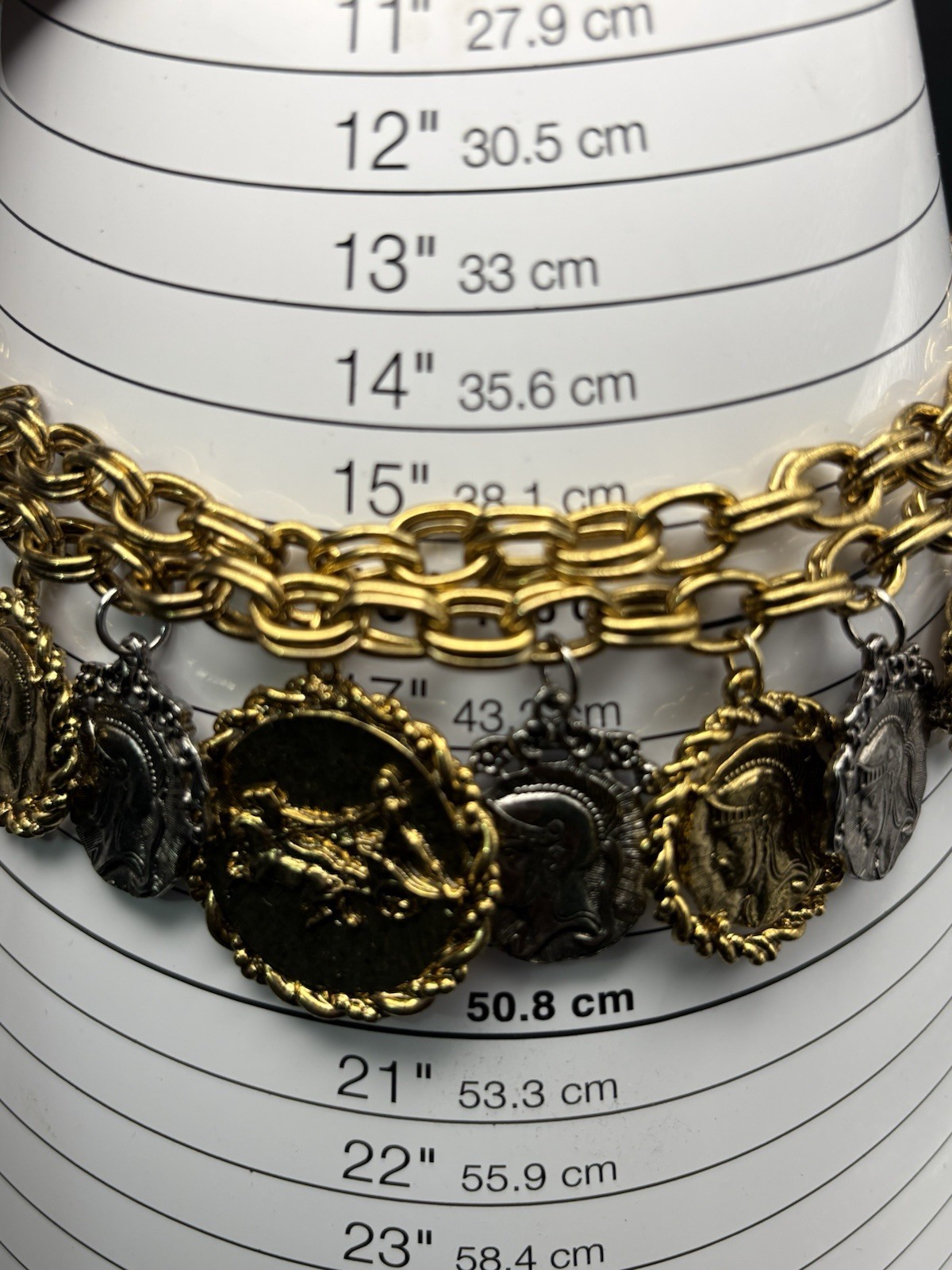 coin charm necklace Earrings Set Layered Two Tone Roman Greek Soldier Medallion
