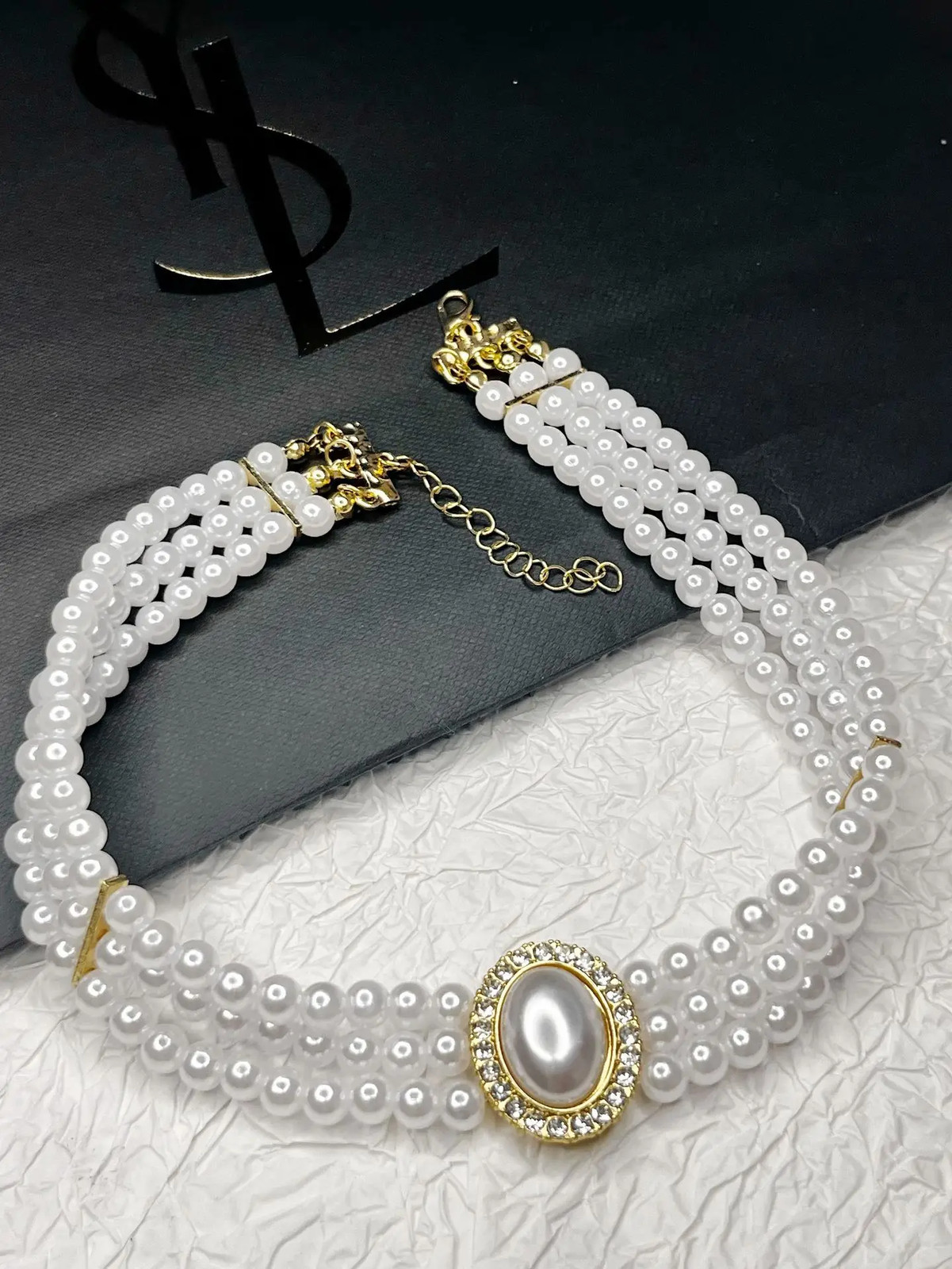 Multi Layer Pearl Necklace, Women’s Jewelry Set with Diamonds Imitation Pearl
