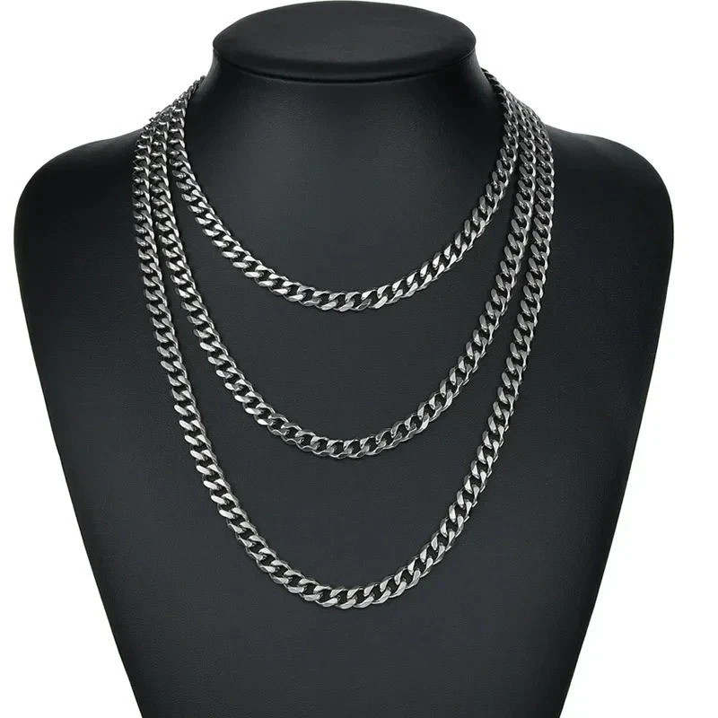 16-36″ Stainless Steel Silver Chain Cuban Curb Womens Mens Necklace 3/5/7/9/11mm
