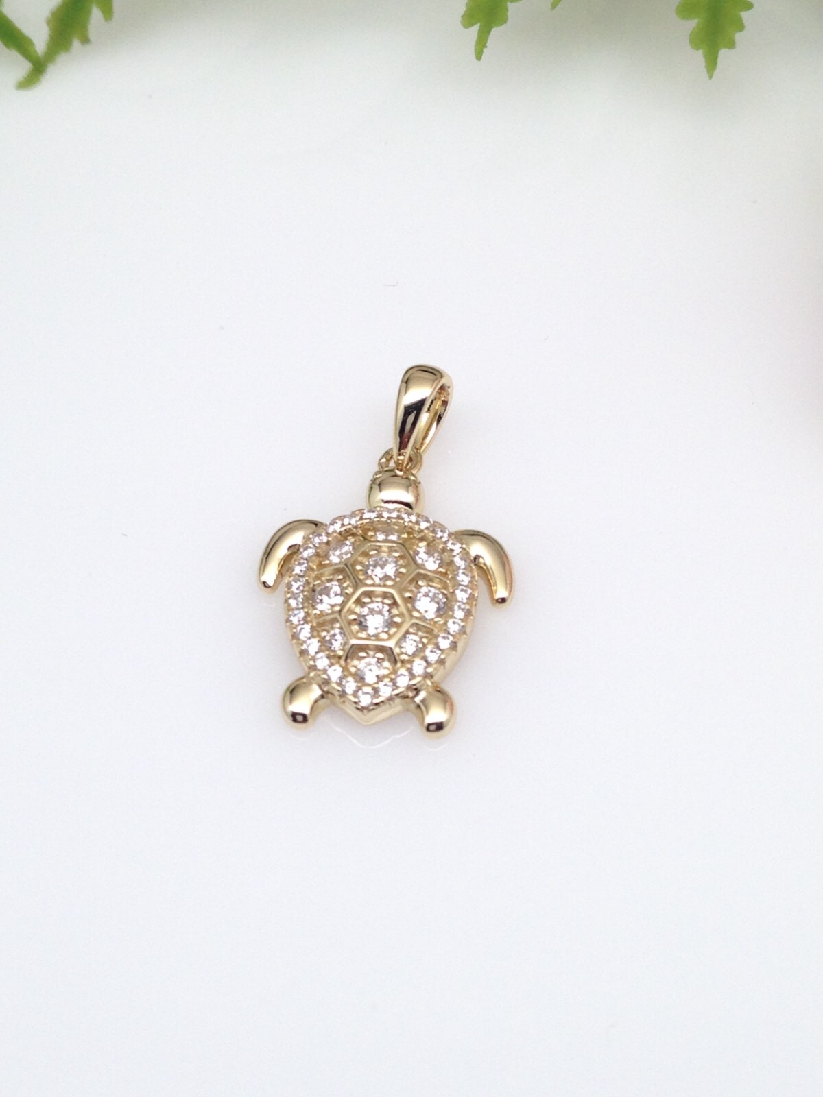 925 Sterling Silver CZ Gold Sea Turtle Pendant Small 18mm(0.71″)/24mm(0.94″)